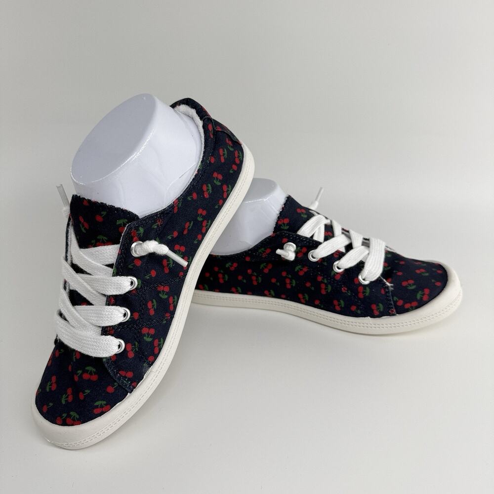 Pop Highbar Cherry Print Canvas Sneakers Women’s Size 6.5 Navy Comfort Fit